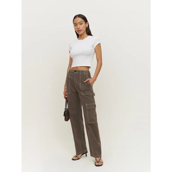 Reformation Rayne High Rise Utility Pants in Brown - Picture 1 of 11